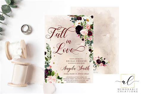 Fall In Love Bridal Shower Invitation Fall Watercolor Floral Etsy