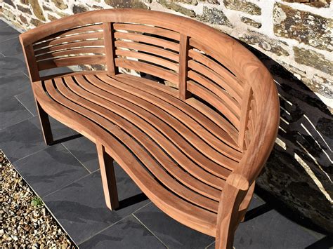 Teak Curved Wave Bench Patio Garden Furniture