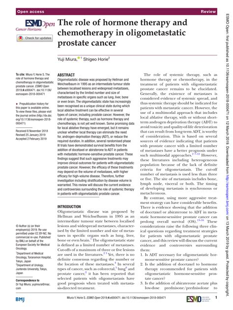 Pdf The Role Of Hormone Therapy And Chemotherapy In Oligometastatic Prostate Cancer