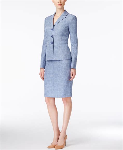 Le Suit Melange Textured Three Button Skirt Suit And Reviews Wear To