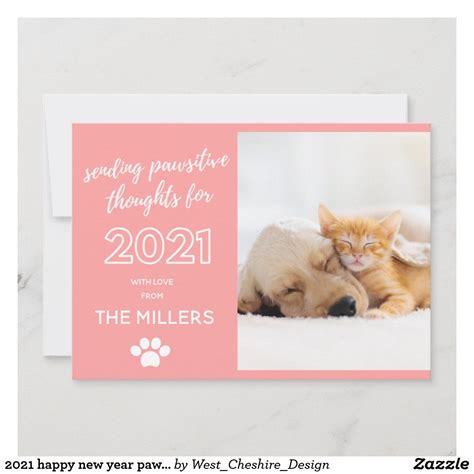 2021 Happy New Year Pawsitive Thoughts Funny Pet Holiday Card Zazzle