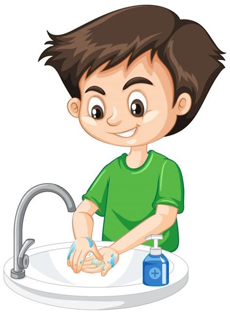 Free Vector Boy Cleaning Hands On White Background Character Design