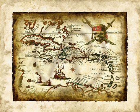 Antique Pirate Treasure Map Artpirates Of The Caribbeanold Etsy