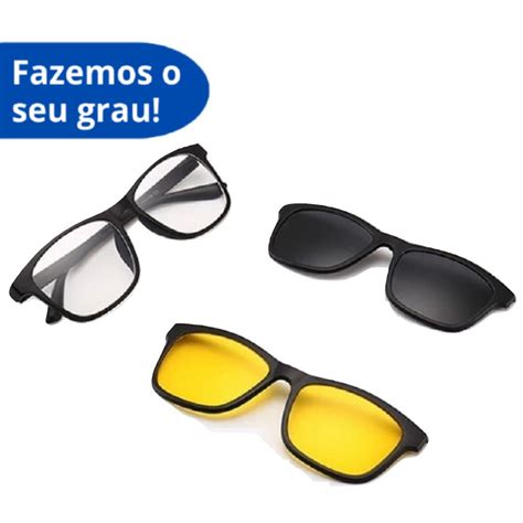 armação de óculos clip on 3 em 1 com fixação magnética feito em acetato unissex masculino e