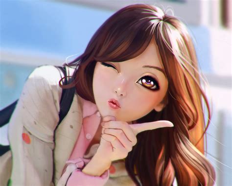 Fingers Face Eyes Lips Hair Anime Anime Girls Winking Wallpapers Hd Desktop And Mobile