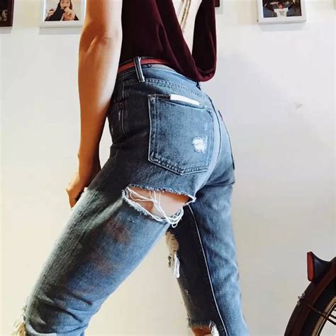 Frauen Petite Extreme Zerrissene Jeans Mode Distressed Design Stretch