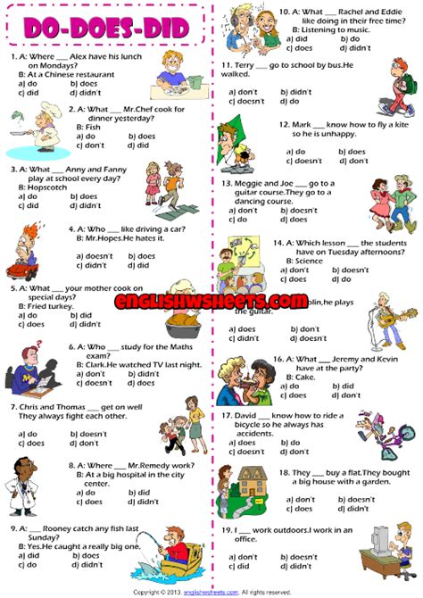 Auxiliary Verbs Do Does Did Multiple Choice ESL Exercise