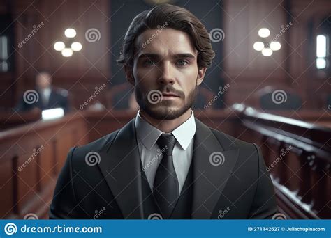 Court Of Law And Justice Trial Stand Portrait Of Handsome Male Witness