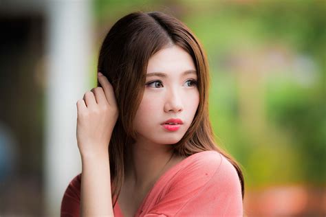 Woman Lipstick Model Brunette Girl Asian Depth Of Field Wallpaper