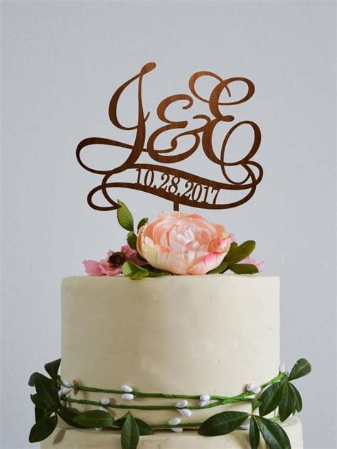 Two Letters With Date Wedding Cake Topper Two Initial Cake Etsy