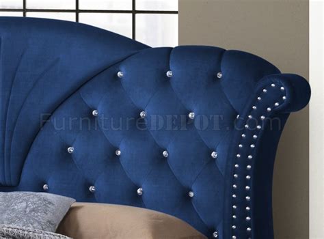 Alana Bedroom Set 5pc In Blue Velvet Fabric