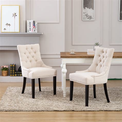 Upholstered Wingback Button Tufted Dining Chair Beige