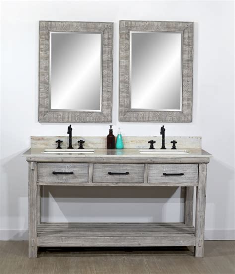 Rustic double sink bathroom vanity. 60" Rustic Solid Fir Double Sink Bathroom Vanity in Grey ...