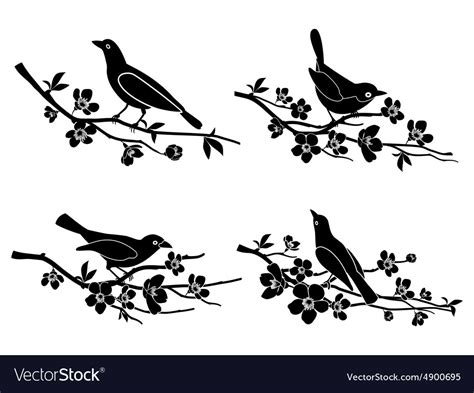 Birds On Branches Silhouettes Royalty Free Vector Image