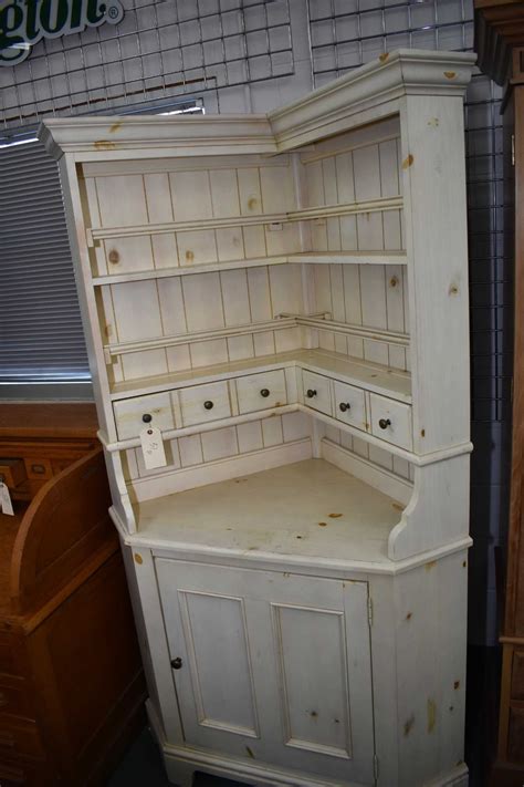 French Country Style Corner Cabinet With Plate Rack Top And Cupboard