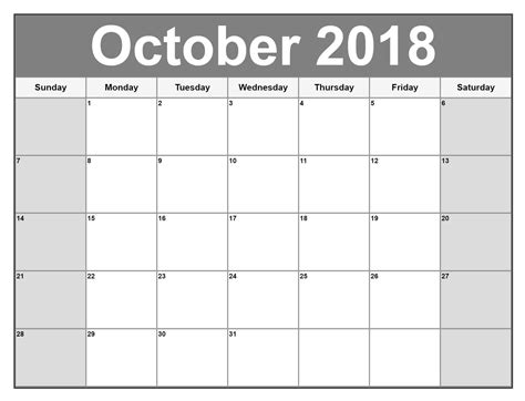 Print October 2018 Calendar Calendar Word Calendar 2018 Calendar