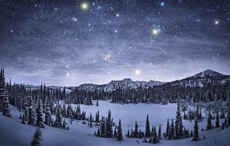 Night Winter Landscape Wallpaper Download Wallpaper 3840x2160 Stars