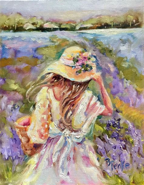 Original Art Oil Painting Woman With Hat In Field Of Lavender 11x14