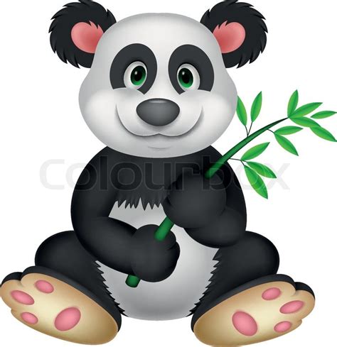 Giant Panda Cartoon Eating Bamboo Stock Vector Colourbox