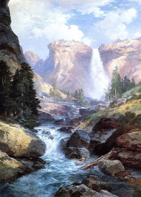 Waterfall In Yosemite2 Rocky Mountains School Thomas Moran Painting In
