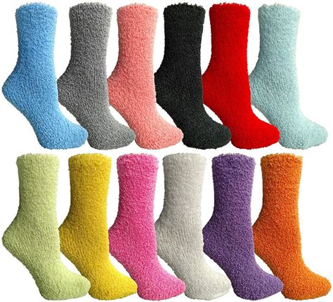 Socksnbulk Womens Fuzzy Socks Soft Warm Winter Comfort Socks Multi Color Solid Fuzzy 9 11