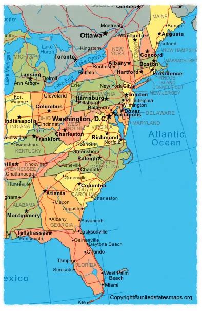 Us East Coast Map East Coast Map Of United States