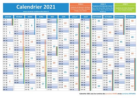 Calendrier Scolaire 2021 Avec Semaines Numerotees Calendrier Mensuel Images