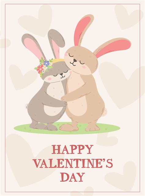 Loving Couple Hugging Cute Hares Or Rabbits Vector Cartoon Greeting
