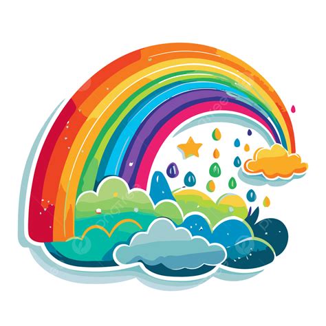 contorno del arco iris vector png pegatina clipart colorido arco iris con nubes y dibujos