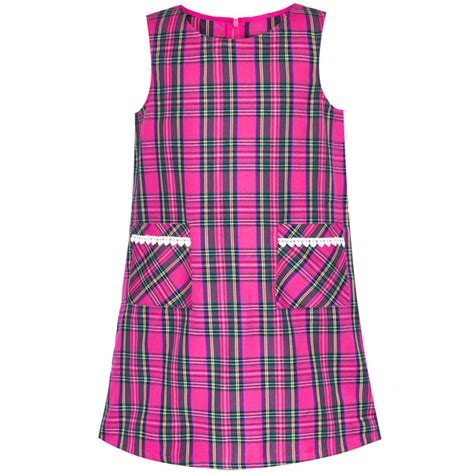 Girls Dress Pink Tartan Back School Uniform Pocket A Line Dress Sunny