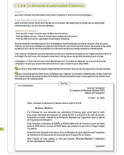 Dès sa première lecture, l'employeur doit comprendre que. Lettre Autorisation Absence Employeur Cif