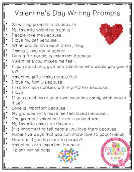 Valentine Writing Prompts 23 Cards 4th 6th Grade ~ Preschool Printables