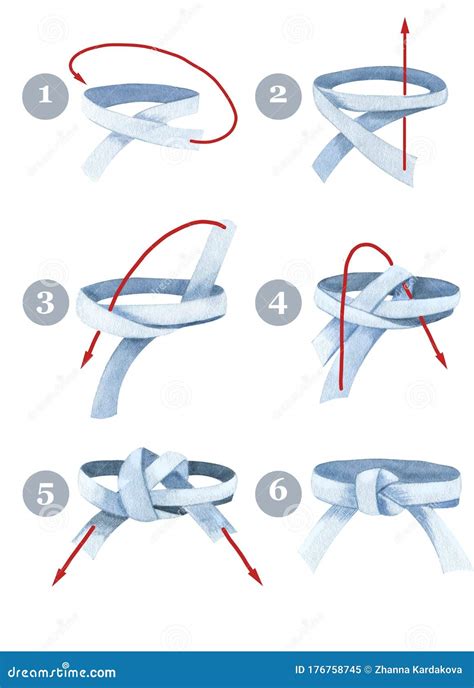 Judo Belt Scheme How To Tie A Watercolor On A White Background Stock