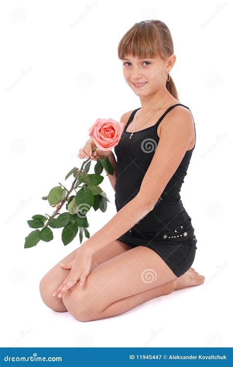 The Girl Holds A Rose In Hands Stock Image Image Of Face Human 11945447