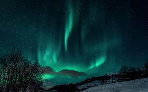 Download Wallpaper 3840x2400 Northern Lights Night Snow Nature