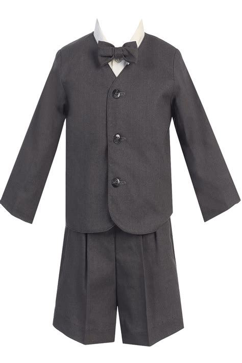 Dark Charcoal Grey Linen Blend Eton Jacket And Shorts Outfit 4 Pc Suit