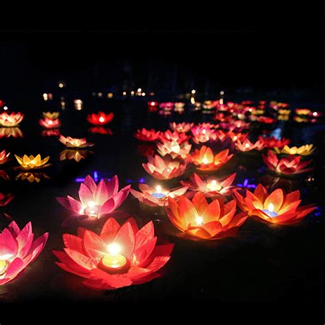 Floating Lotus Lights Wishing Water Lily Candles Light Decorative