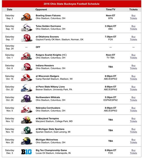 Printable Ohio State Football Schedule