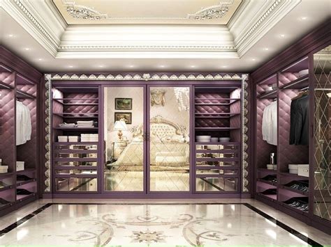 Luxury Walk In Closet Custom Built In Cabinets Purple With Marble