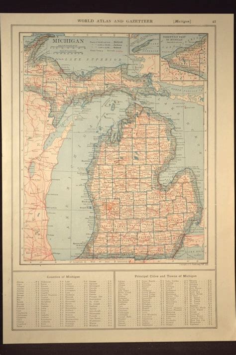 Michigan Map Michigan Railroad Antique State Original