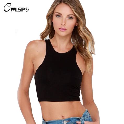 Cwlsp 2018 Summer Solid Basic T Shirts Black White Gray Tight Women Crop Top Skinny Tanks Top
