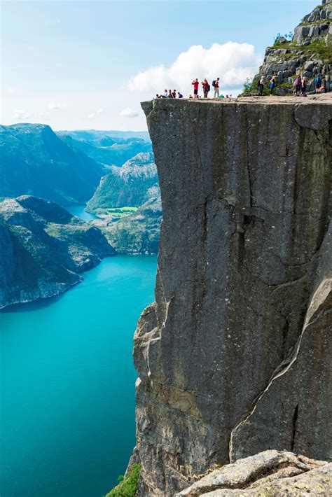 Preikestolen is a steep cliff. Pulpit Rock, Preikestolen, Stavanger