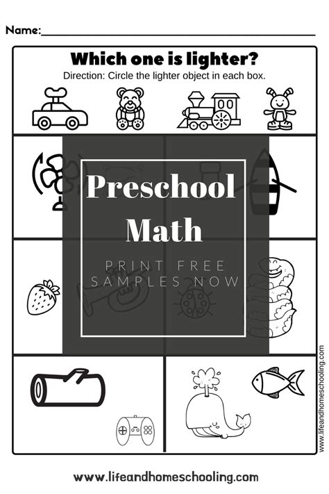 Free Preschool Kindergarten Math Printable Worksheets Heavy And Light