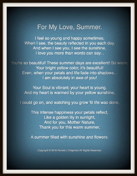 For My Love Summer Poem By Ronald Chapman Poem Hunter