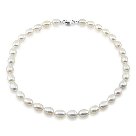 9 10mm Rice White Freshwater Cultured Pearl Necklace 20 Inches 9