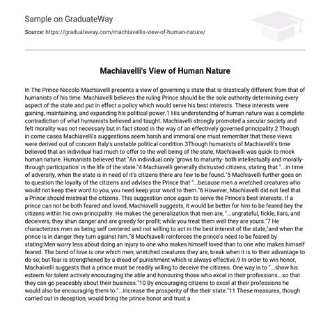 ⇉machiavellis View Of Human Nature Essay Example Graduateway