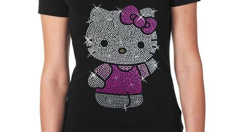 New Hello Kitty T Shirt Women Girls Shiny Sparkly Rhinestone Cute Nice