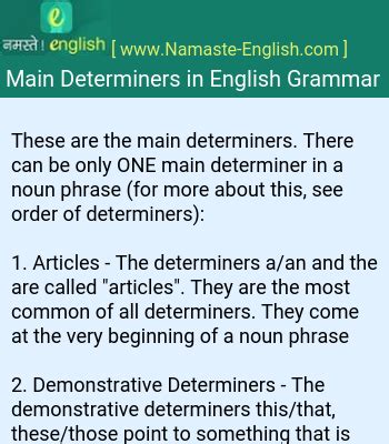 These Are The Main Determiners There Can Be Only ONE Main Determiner