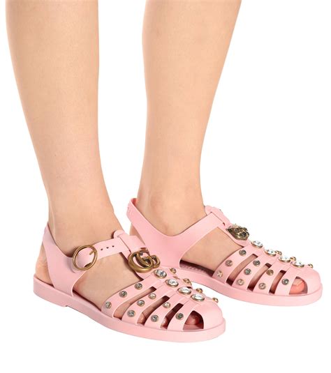 Gucci Crystal Embellished Jelly Sandals In Pink Lyst