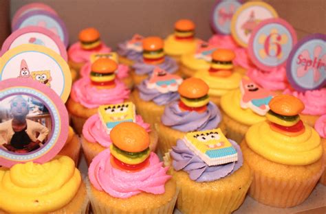 girly spongebob cupcakes with krabby patties